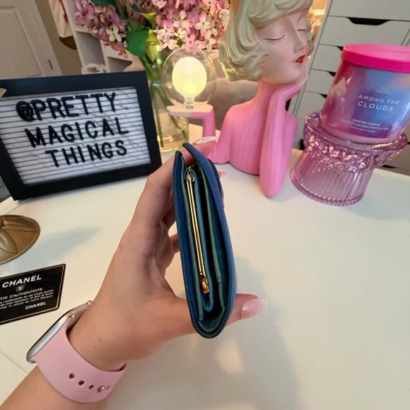 Vintage Chanel Bi-Fold Caviar Leather CC Wallet 1996-1997 Blue 💙 - Picture 5 of 13